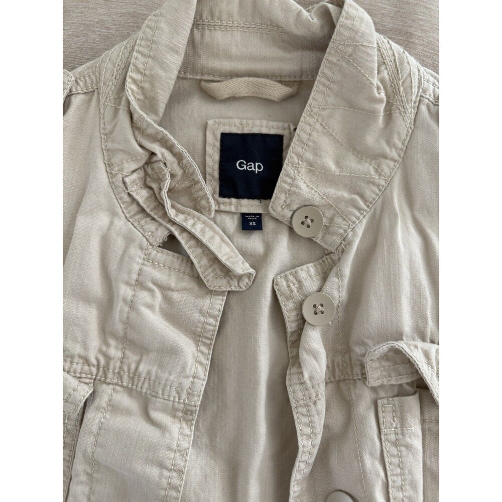 Gap Utility Jacket Women XS Beige Military Cargo Lightweight Button Front Cotton